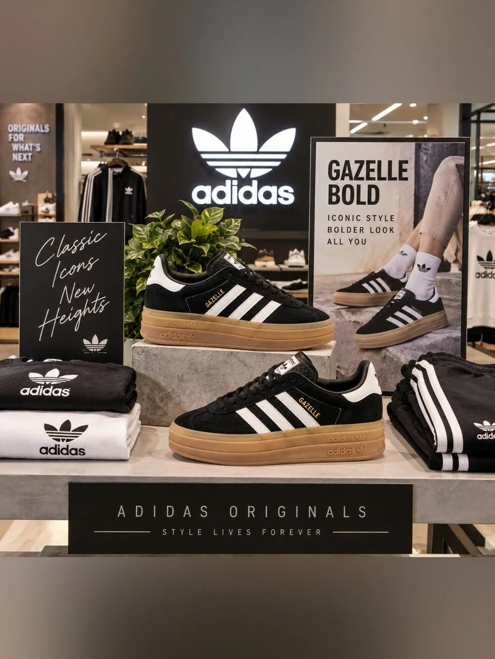 adidas Gazelle Bold W – Core Black / Cloud White / Gum-Size 7.5